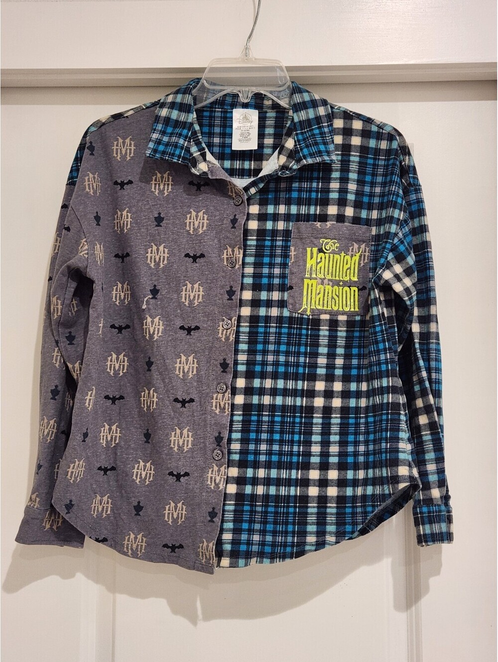 Disney Parks Haunted Mansion Cotton Flannel Plaid Long Sleeve Button-Up M